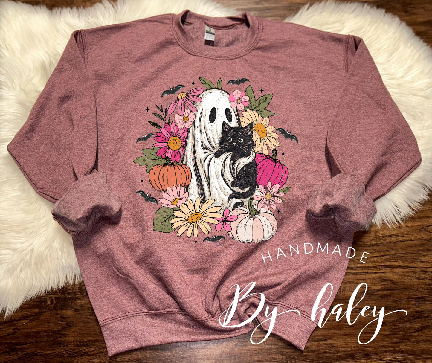 Floral Ghosty Cat Crewneck