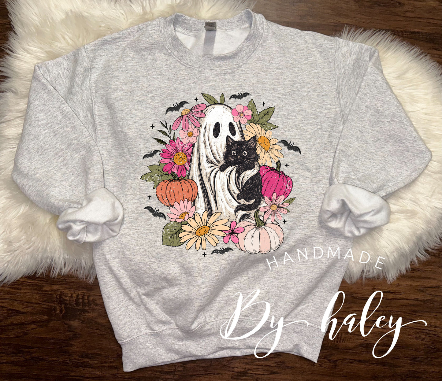 Floral Ghosty Cat Crewneck