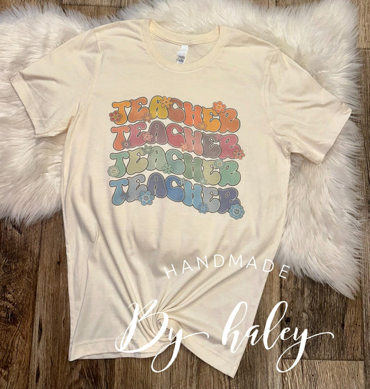 Floral Retro Teacher T-Shirt
