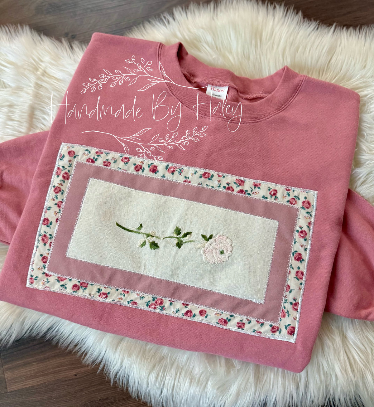 XL Embroidered Rose Crewneck
