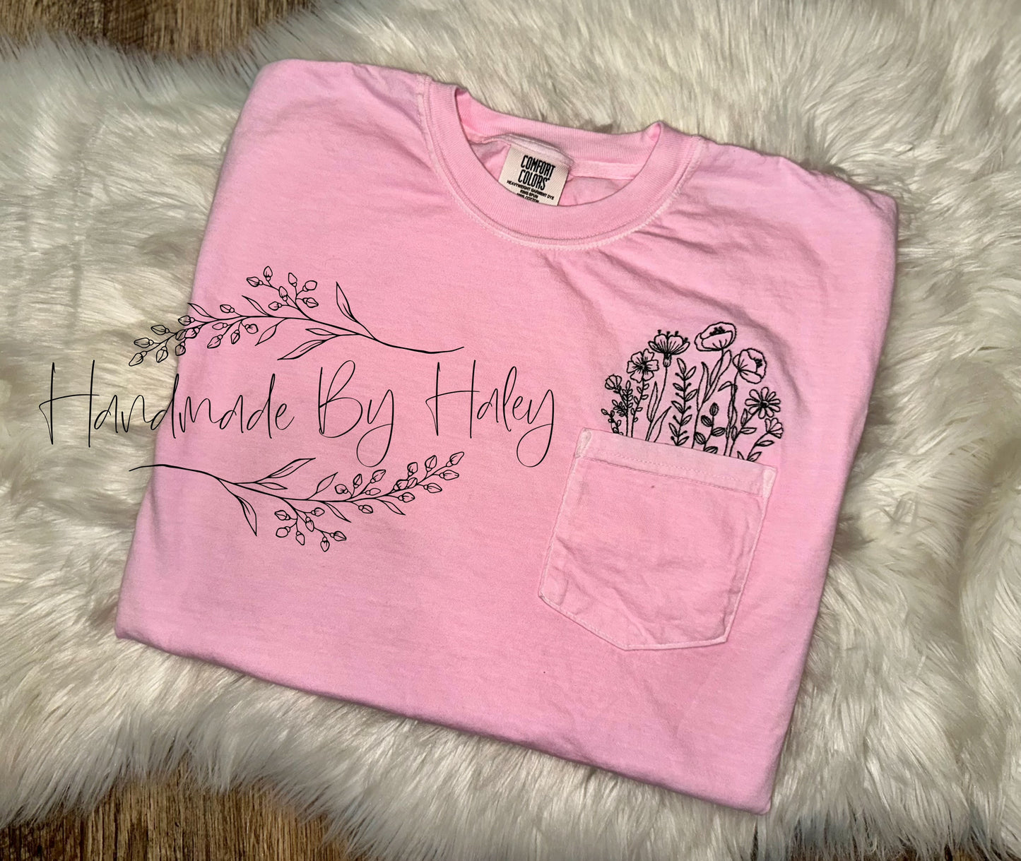 Embroidered Flower Pocket T-Shirt