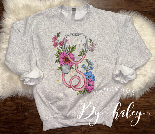 Floral Stethoscope Crewneck