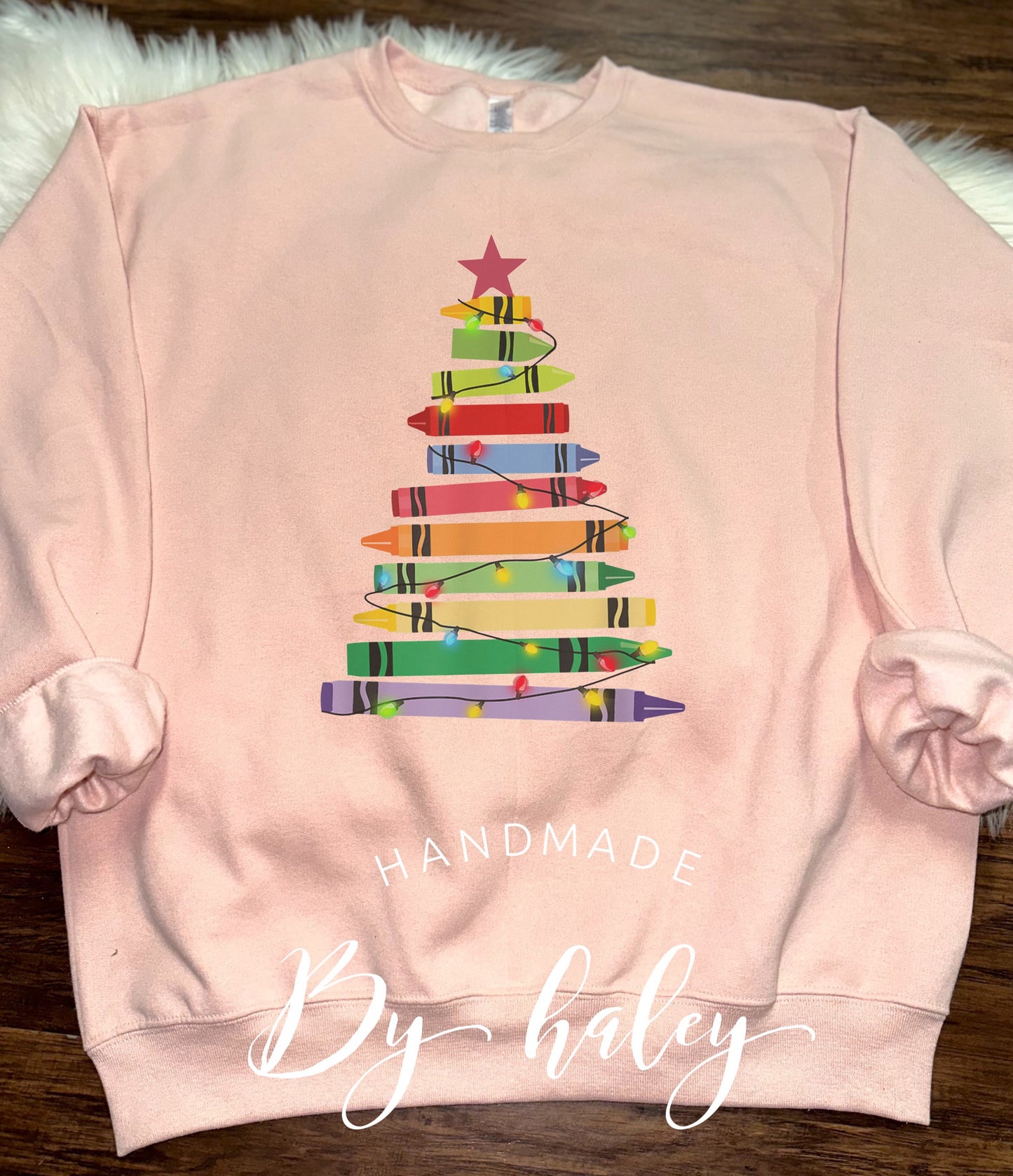 Teacher Crayon Christmas Tree Crewneck