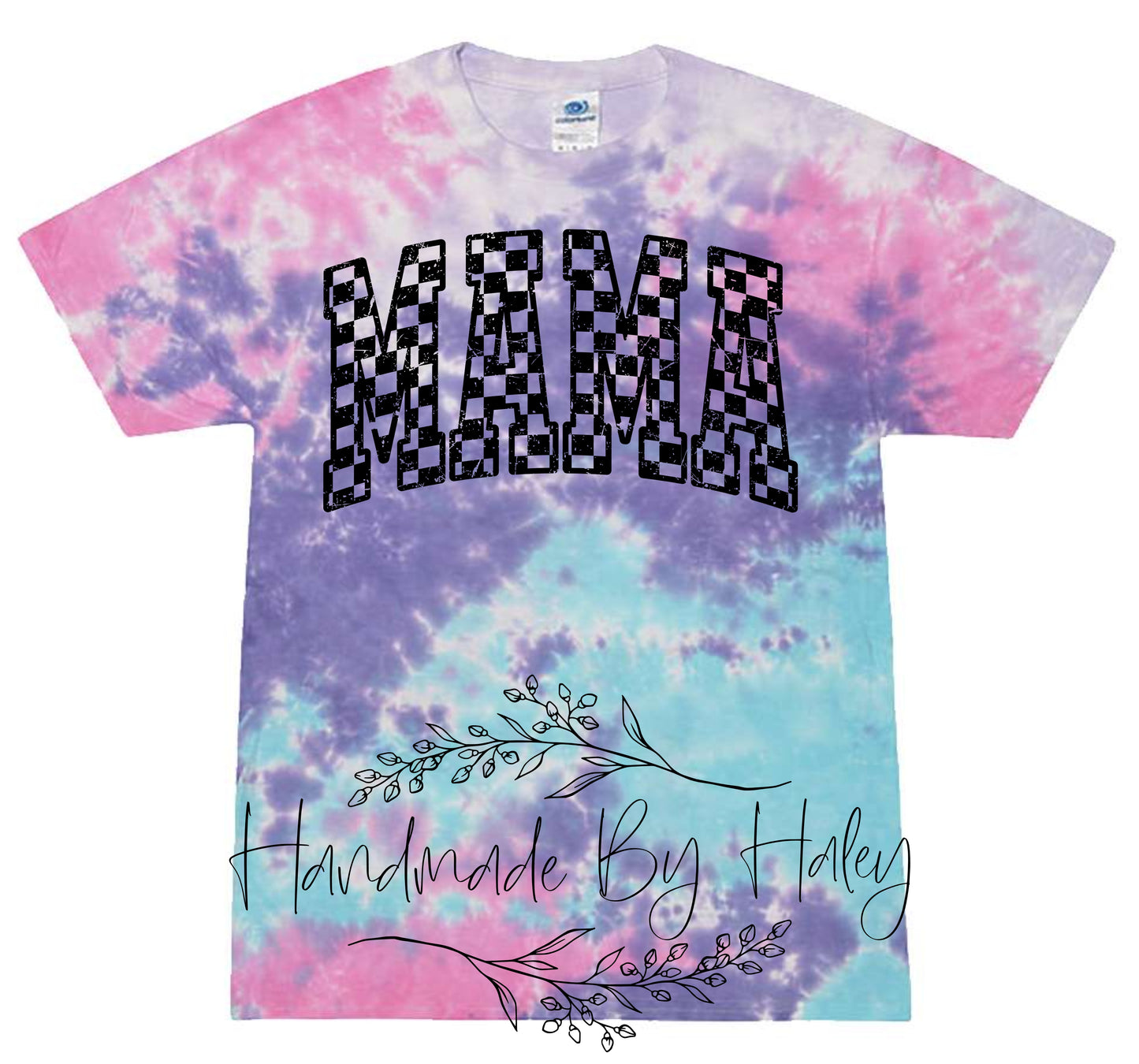 Tie Dye Checkered Mama T-shirt