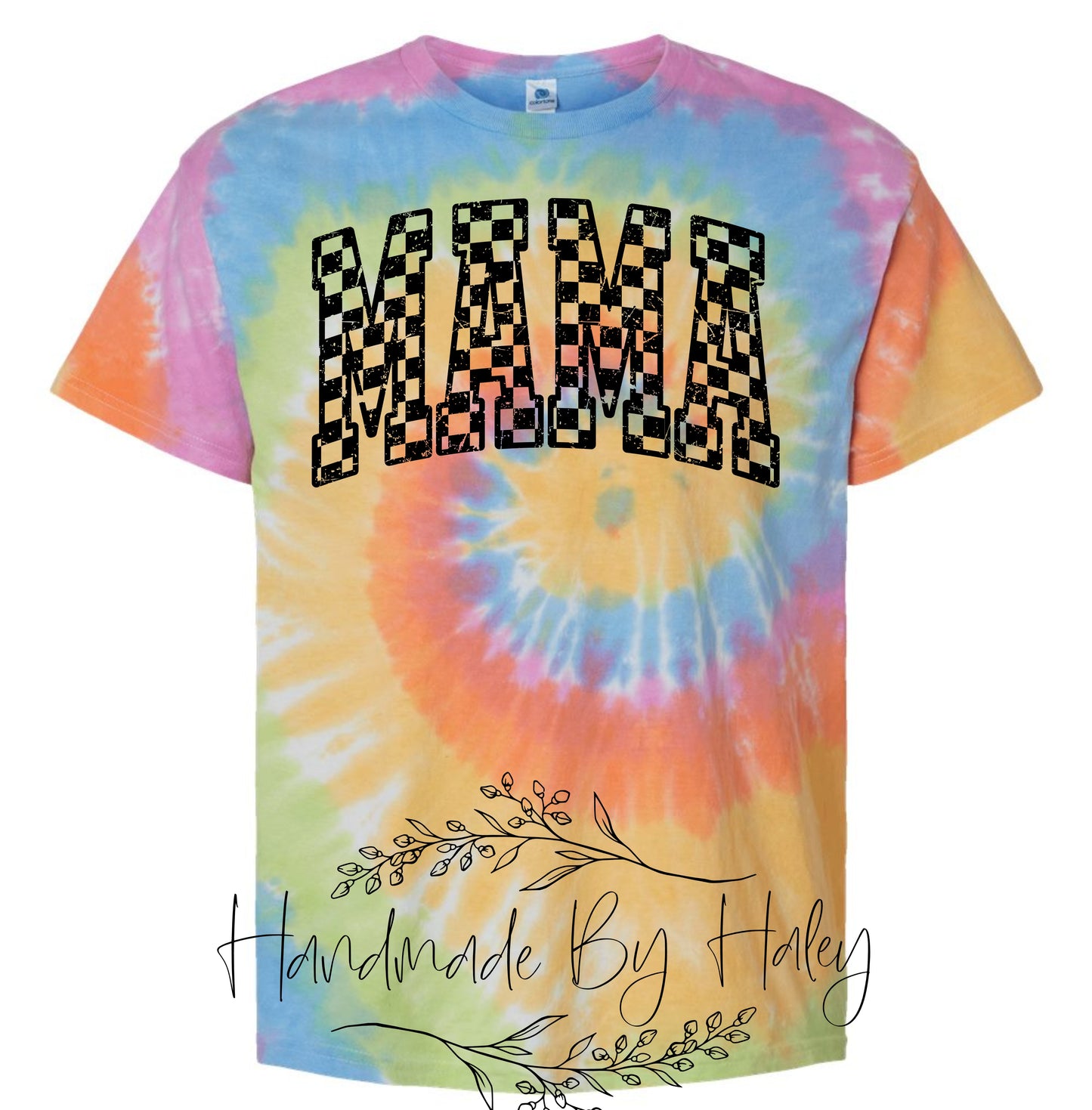 Tie Dye Checkered Mama T-shirt