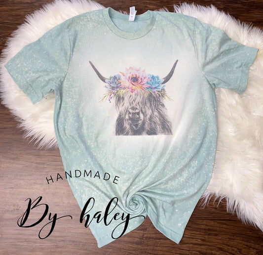 Bleached Floral Highland Cow T-Shirt