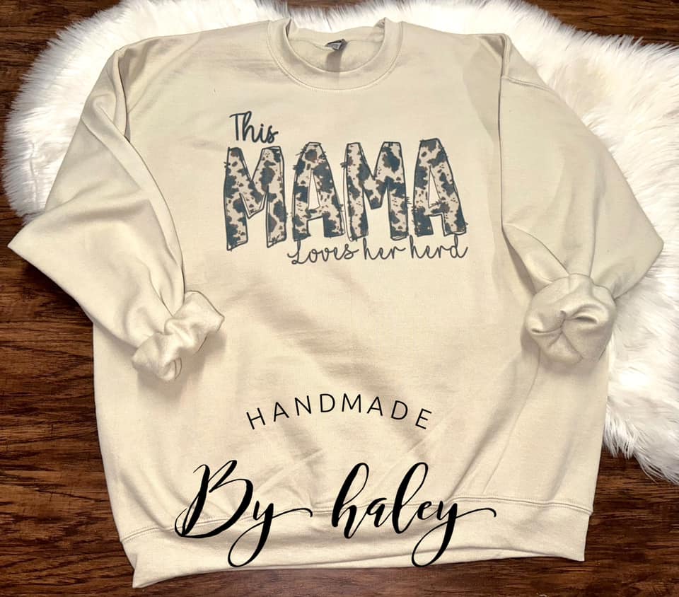 This MAMA Loves Her Herd Cowhide Crewneck