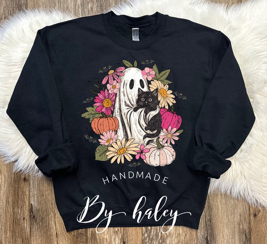 Floral Ghosty Cat Crewneck