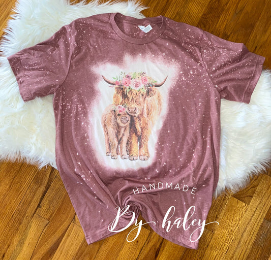 Bleached Floral Highland Cows T-Shirt