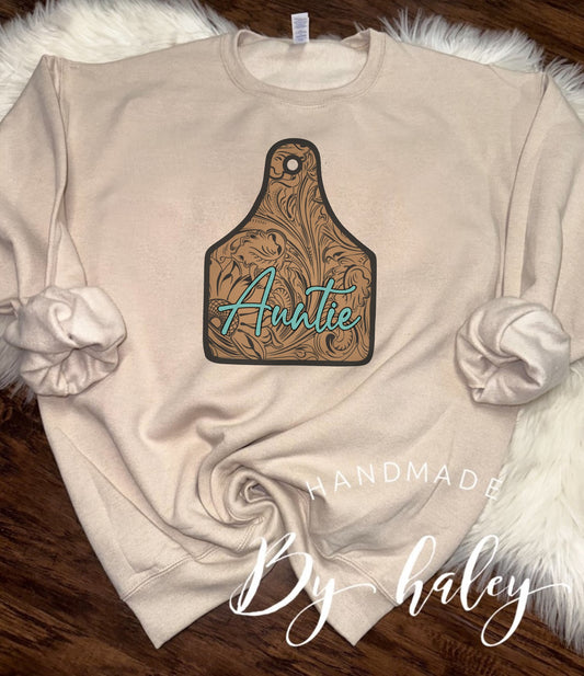 Auntie Cow Tag Crewneck