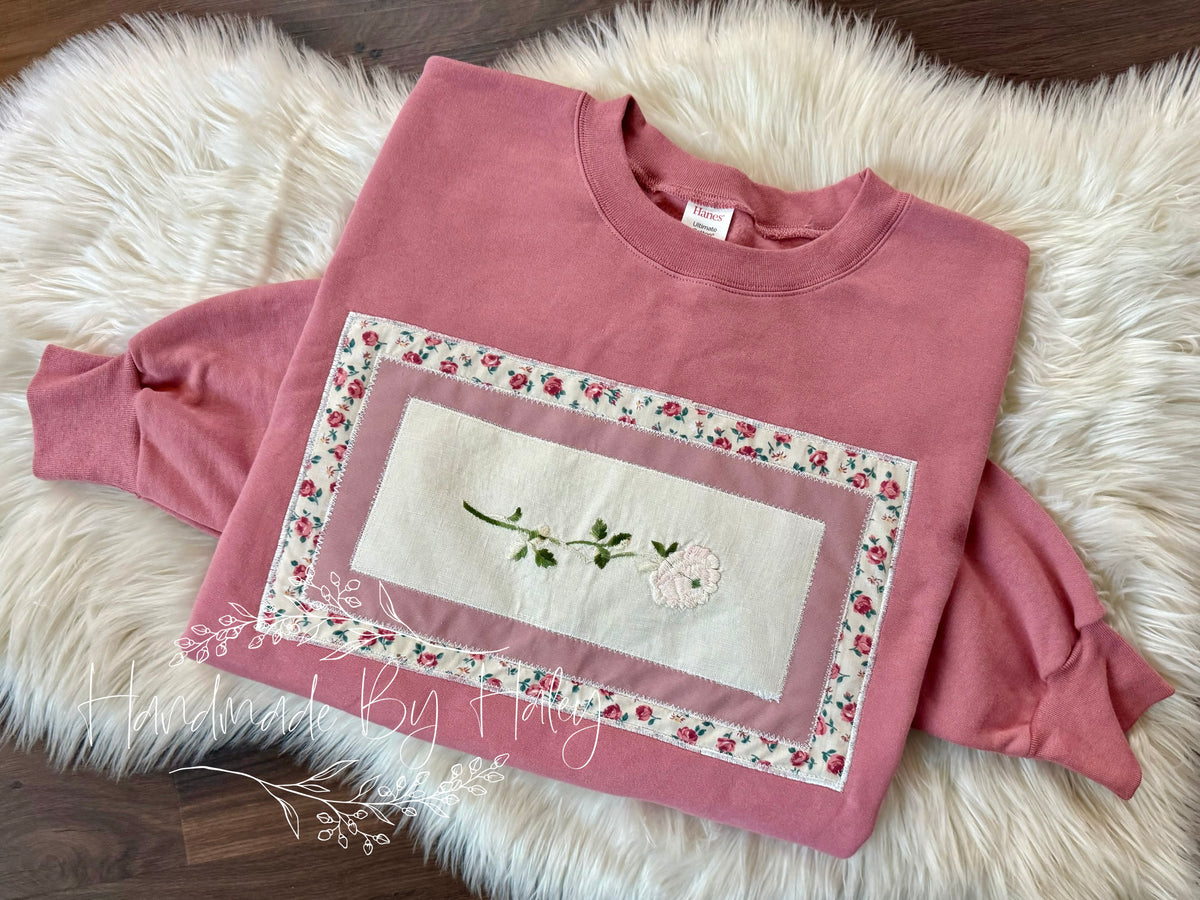 XL Embroidered Rose Crewneck