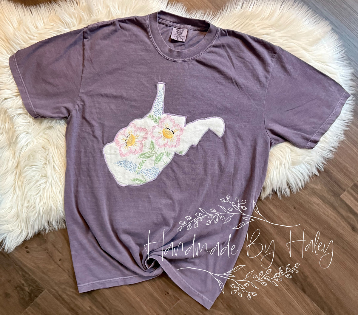 Large Floral Embroidered West Virginia T-Shirt