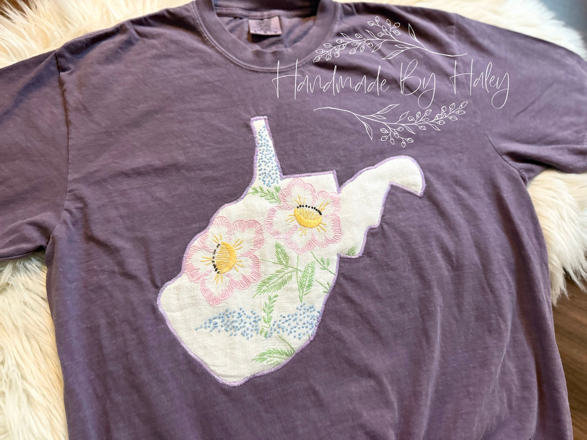 Large Floral Embroidered West Virginia T-Shirt