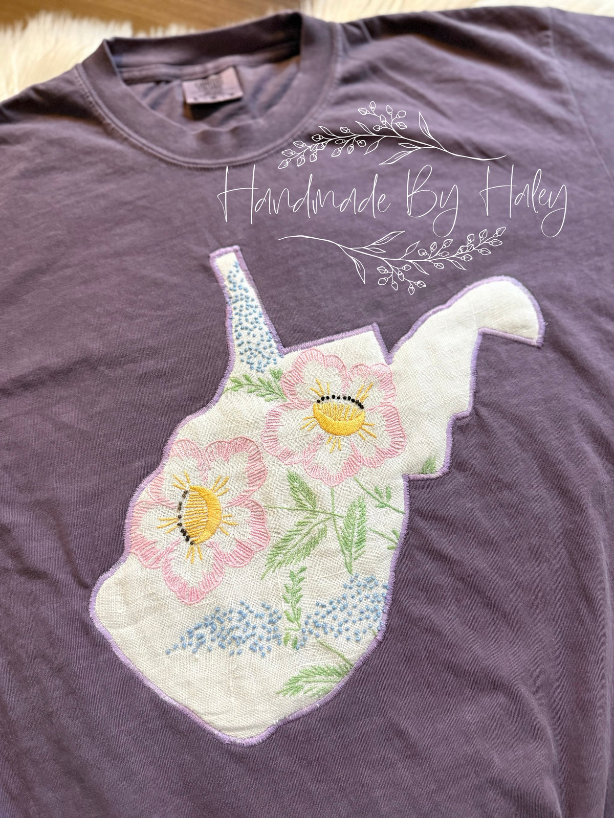 Large Floral Embroidered West Virginia T-Shirt