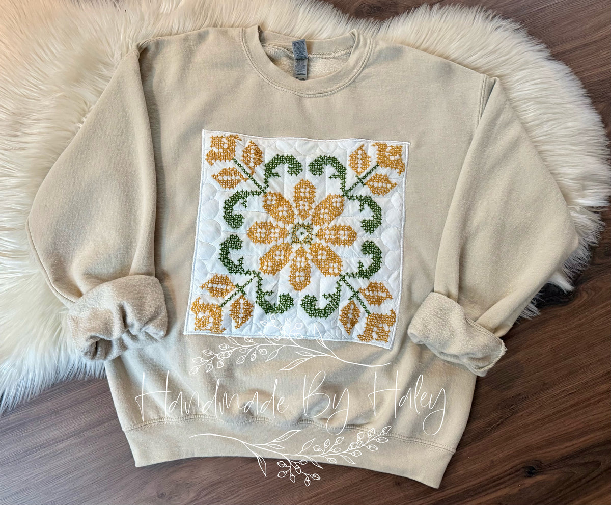 Medium Floral Cross Stitch Crewneck