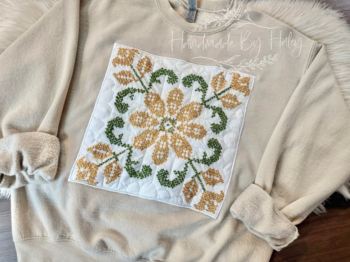 Medium Floral Cross Stitch Crewneck