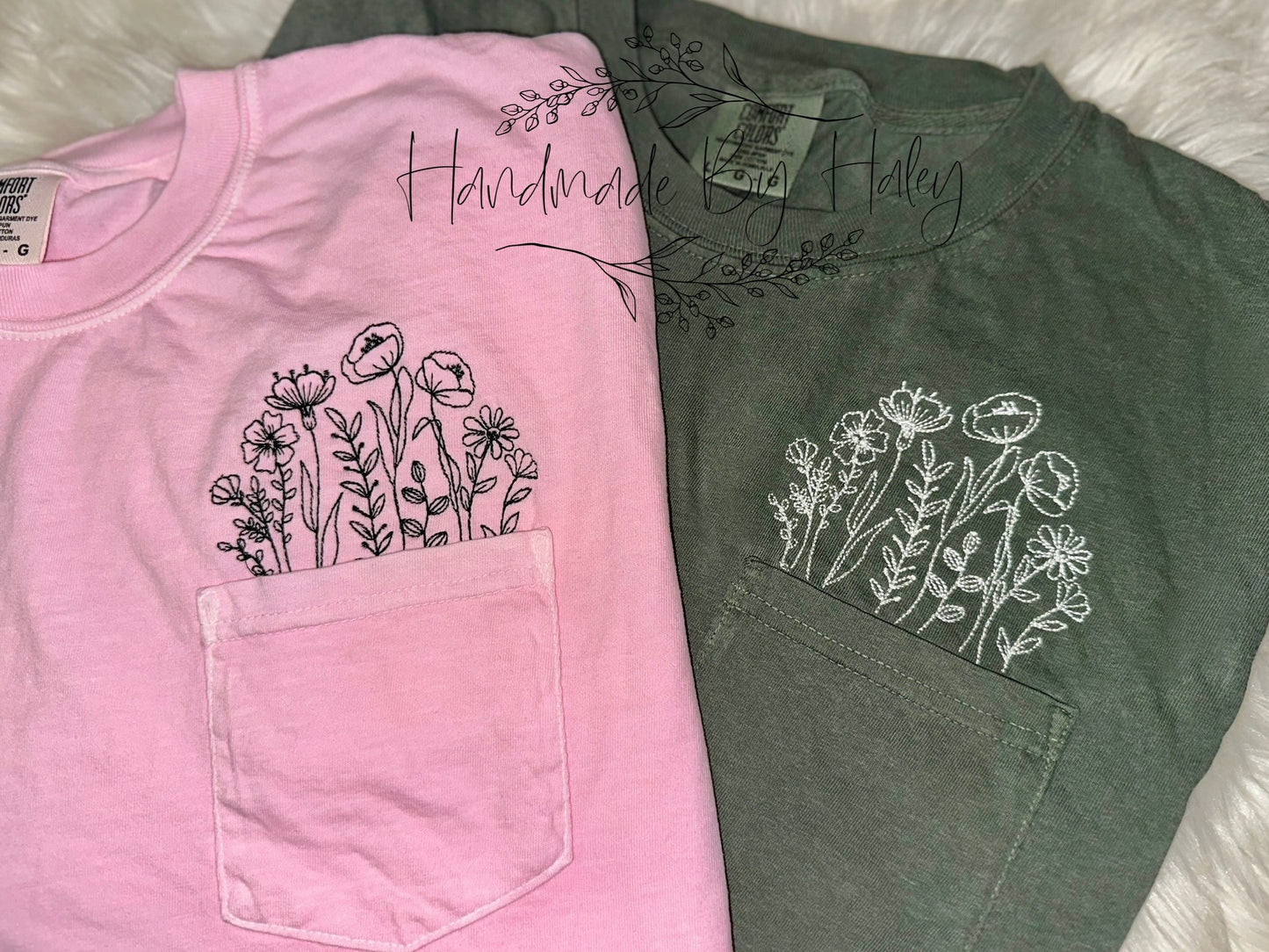 Embroidered Flower Pocket T-Shirt