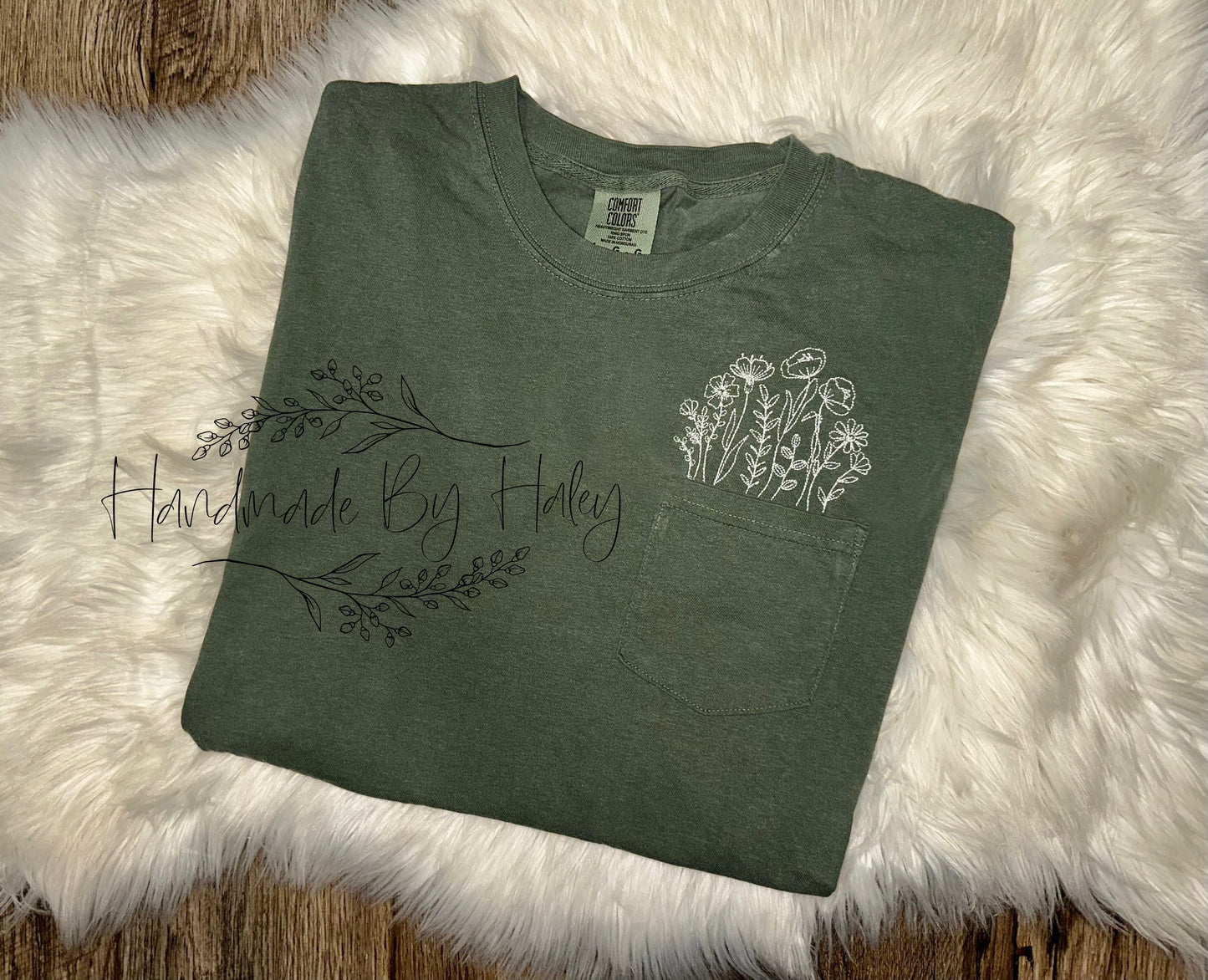 Embroidered Flower Pocket T-Shirt