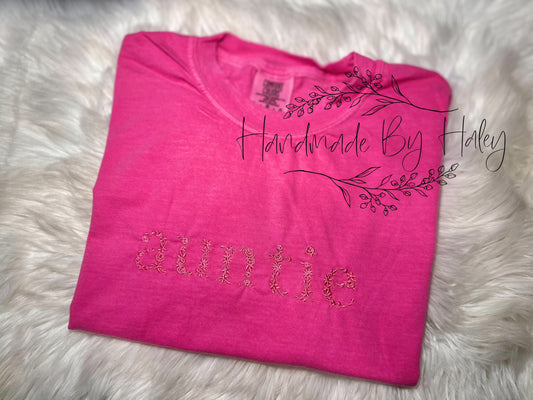 Embroidered Floral Auntie T-Shirt