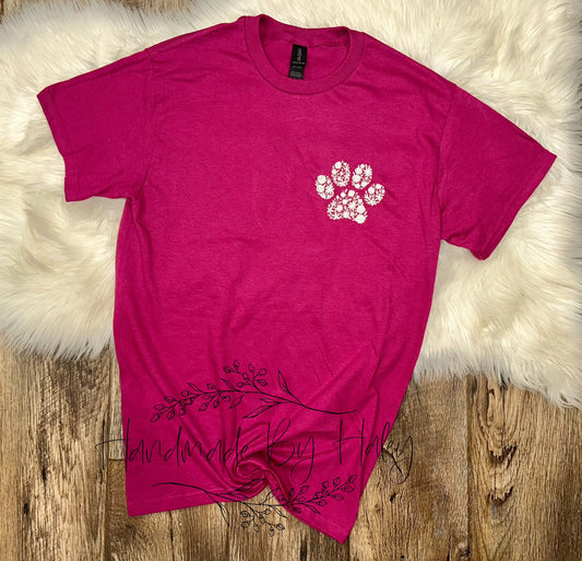 Embroidered Floral Paw Print T-Shirt