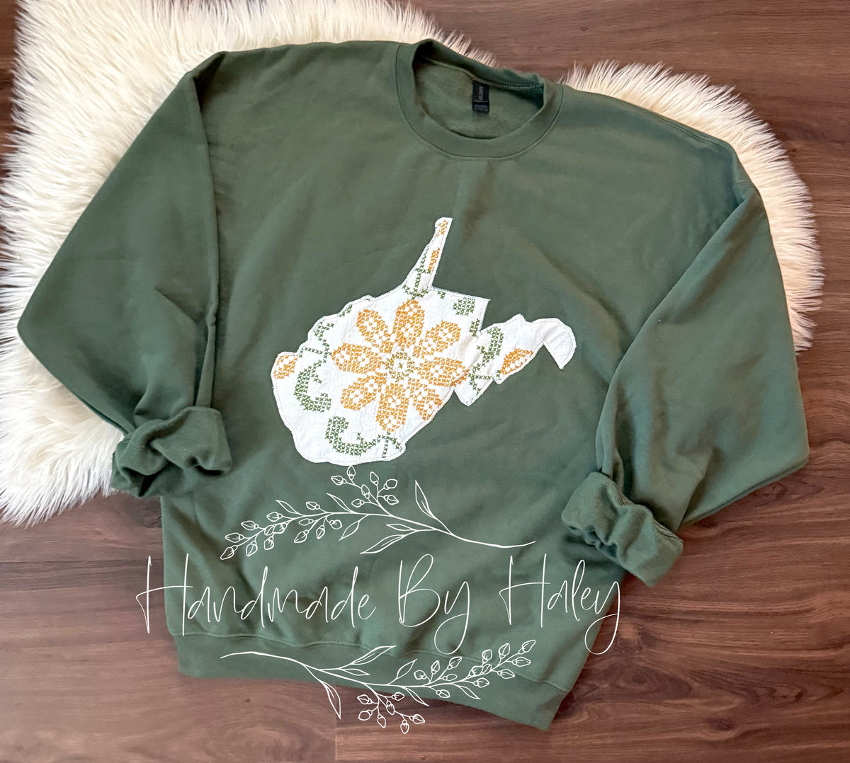 2XL cross stitch West Virginia Crewneck