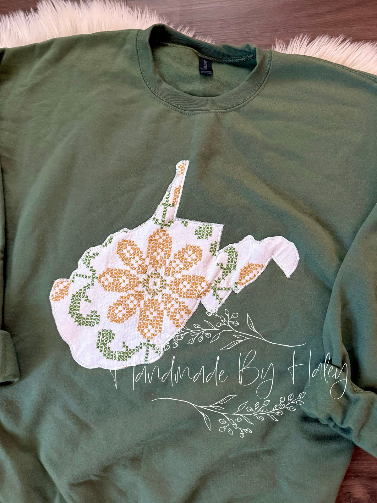 2XL cross stitch West Virginia Crewneck