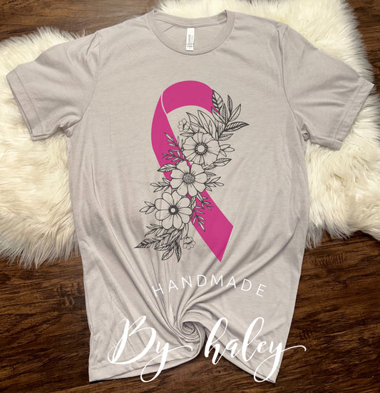 Floral Ribbon Breast Cancer T-Shirt