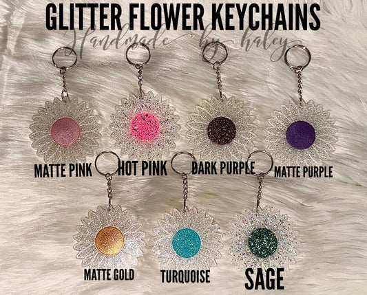 Colorful Glitter Flower Keychain