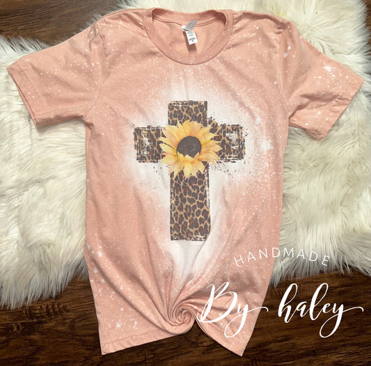 Bleached Leopard Sunflower cross T-shirt