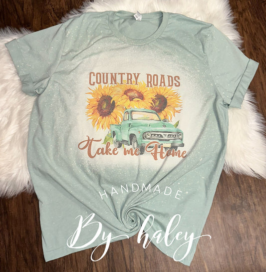 Bleached Country Roads Sunflower Truck T-Shirt