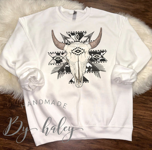 Bull Skull Aztec Crewneck