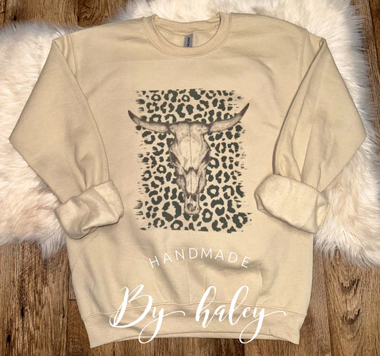 Leopard Cow Skull Crewneck