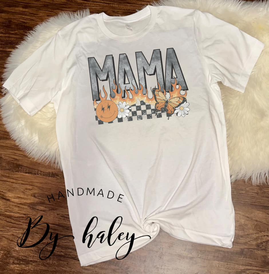 Mama Checkered Flames T-Shirt