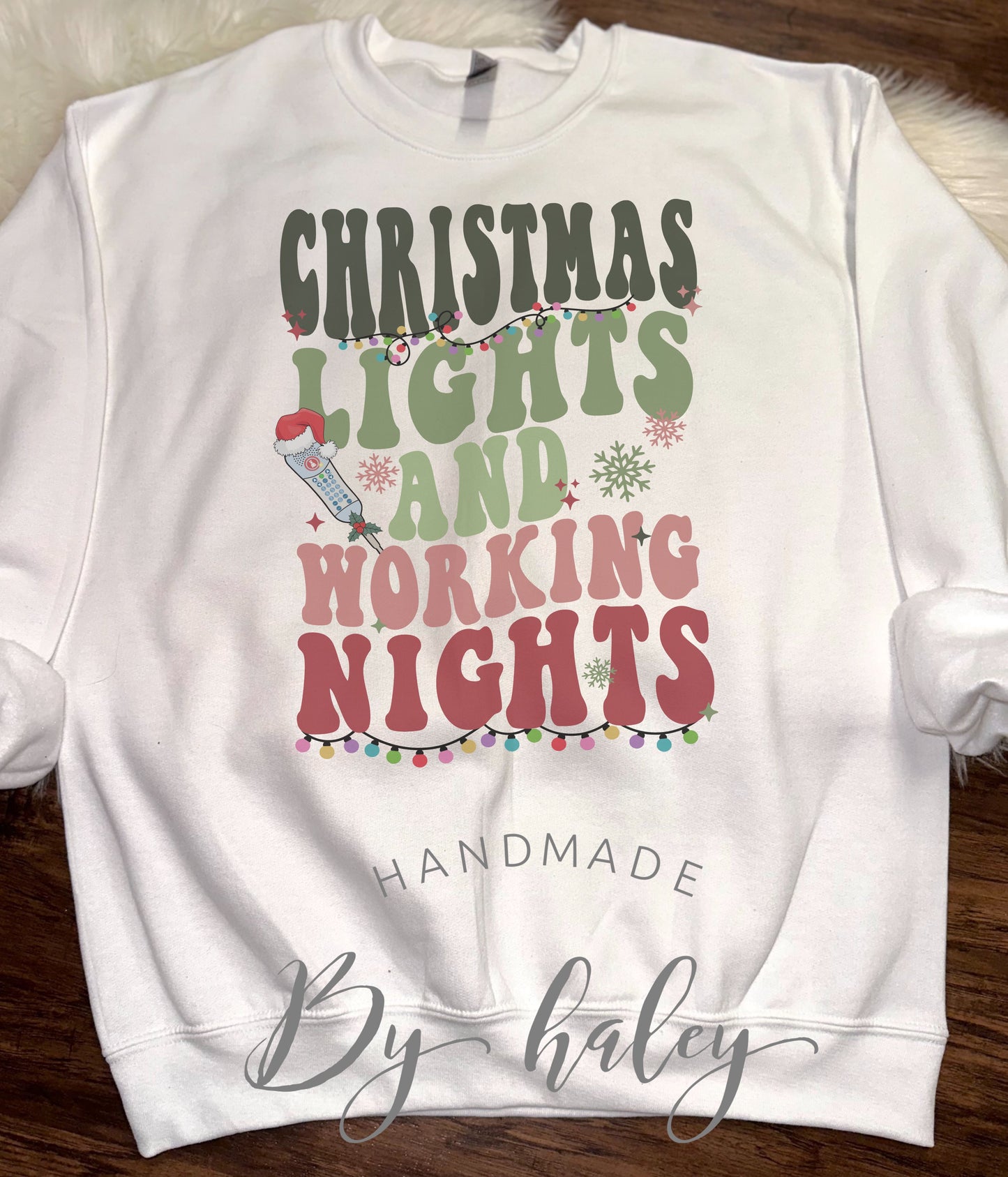Christmas Lights Working Nights Crewneck