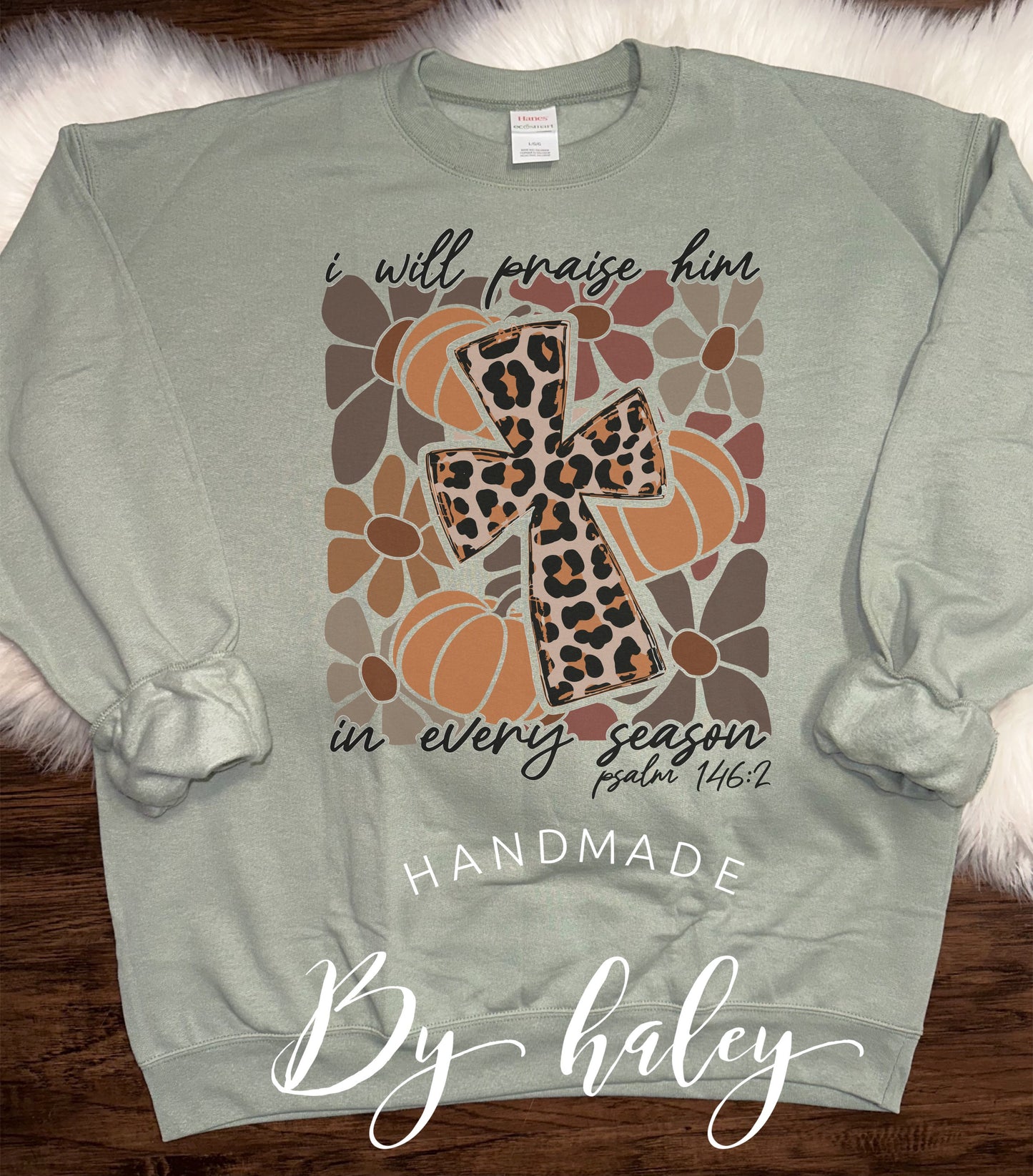 I Will Praise Him Leopard Cross Crewneck