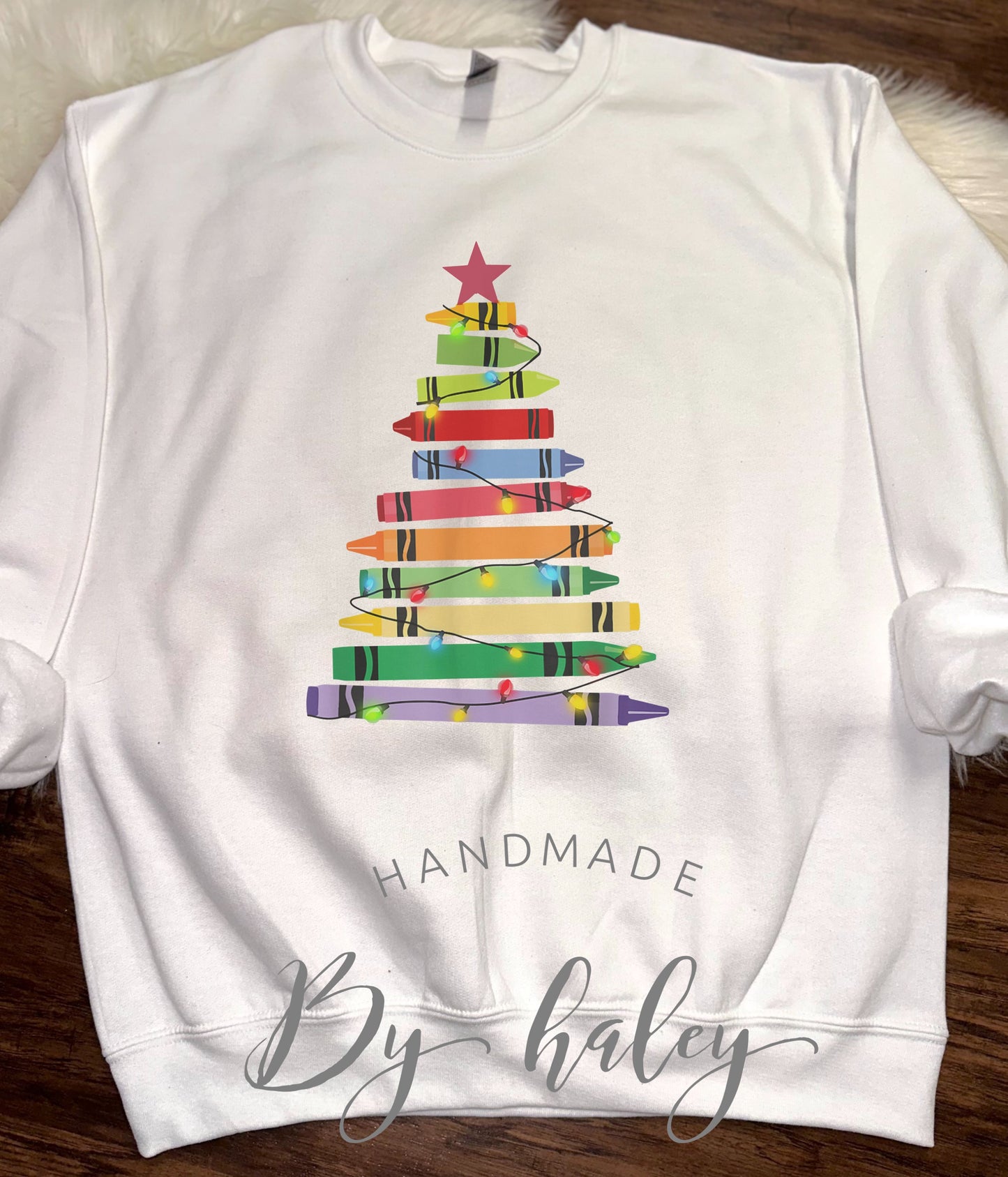Teacher Crayon Christmas Tree Crewneck