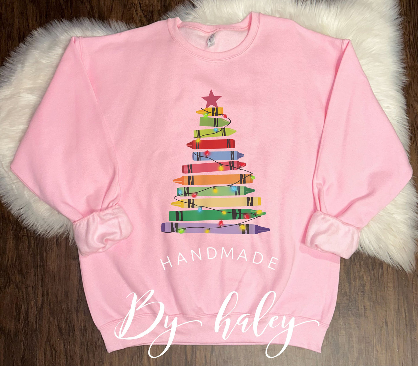 Teacher Crayon Christmas Tree Crewneck