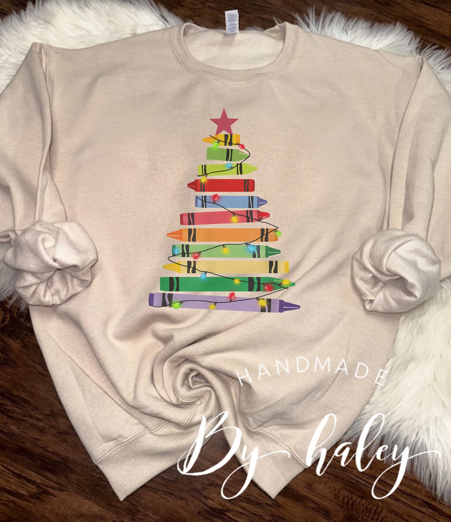 Teacher Crayon Christmas Tree Crewneck