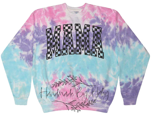 Tie Dye Checkered Mama Crewneck